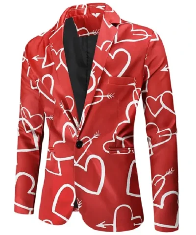 Valentines Day Hearts Printed Red Blazer