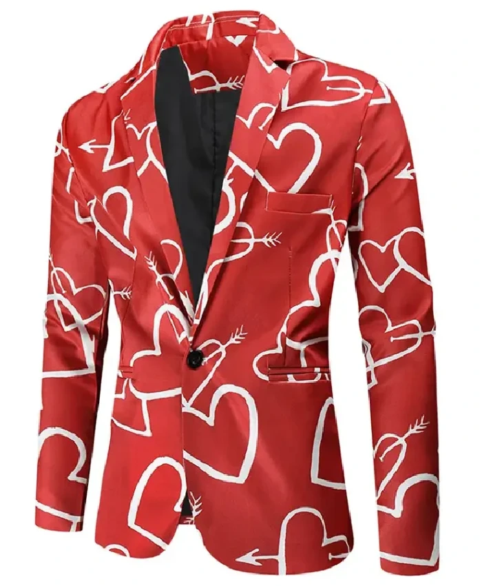 Valentines Day Hearts Printed Red Blazer
