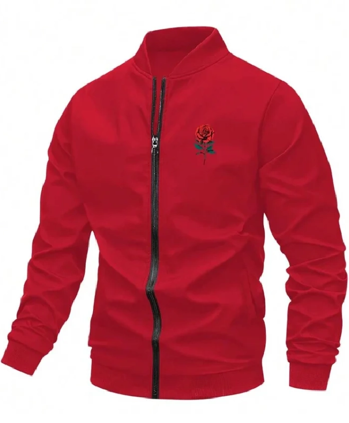 Valentine’s Day Men Romantic Rose and Slogan Print Jacket