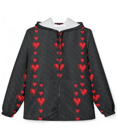 Valentine Red Heart Pattern Windbreaker Jacket