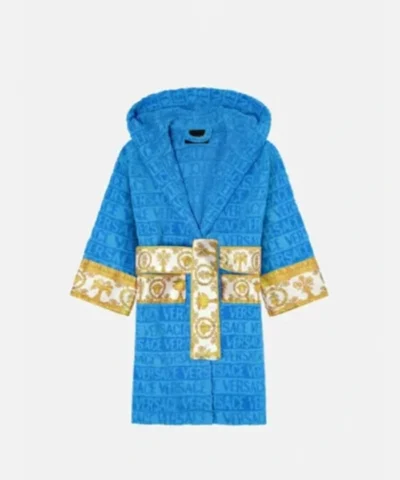 Versace Hooded Short Blue Robe