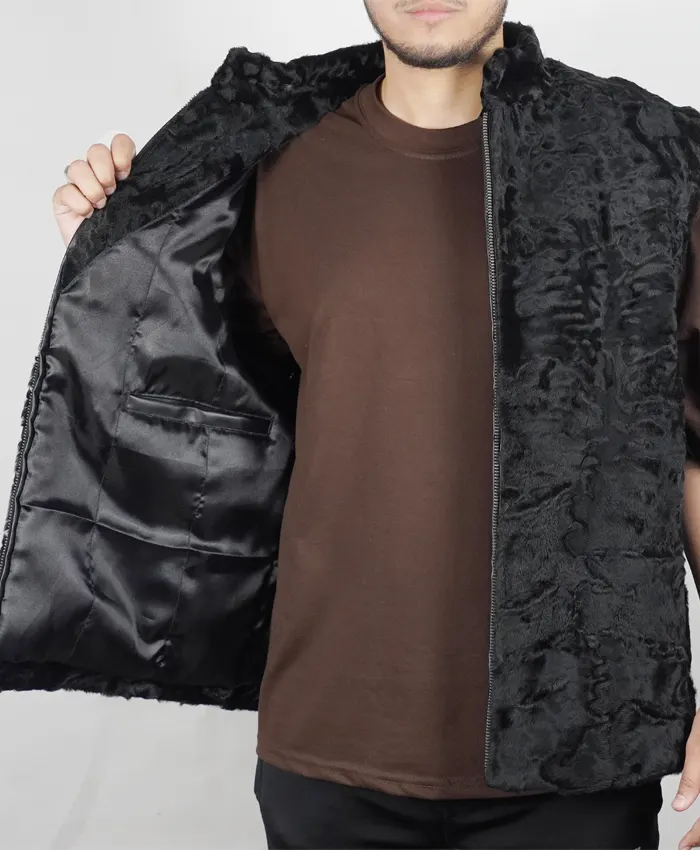 Warm Broadtail Persian Karakul Lamb Fur Winter Black Vest Special
