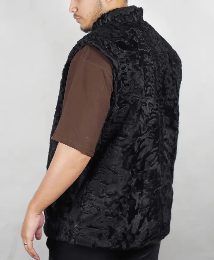 Broadtail Persian Karakul Lamb Fur Winter Black Vest