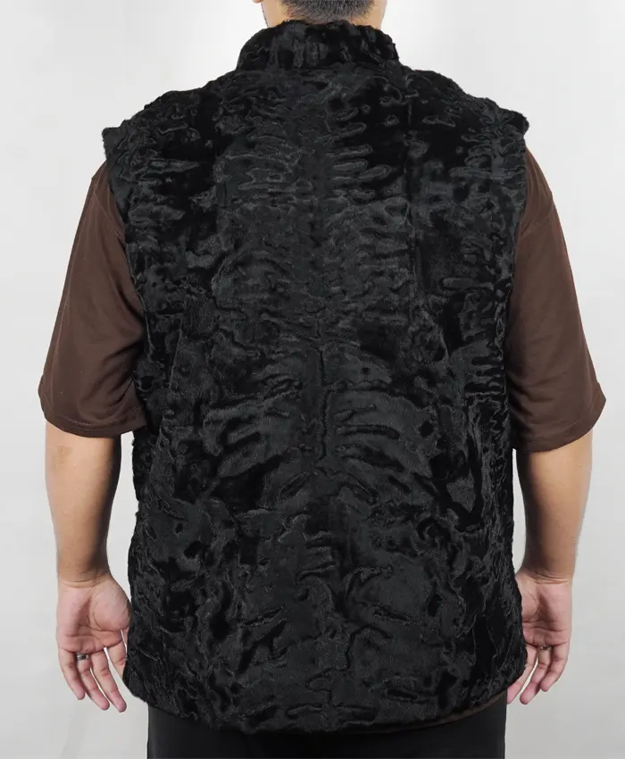 Warm Broadtail Persian Karakul Lamb Fur Black Vest