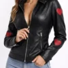 Women Valentine Black Leather Heart Jacket