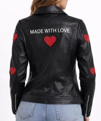 Women`s Valentine Day Black Leather Heart Jacket