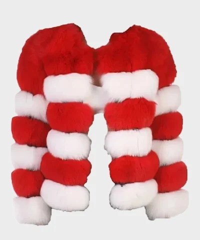 Womens Red and White Fox Fur Jacket
