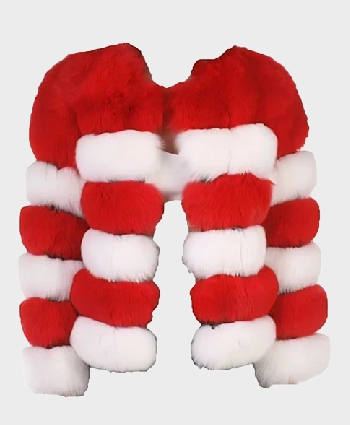 Womens Red and White Fox Fur Jacket