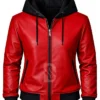 Valentine Gift Heart Red Leather Hooded Jacket