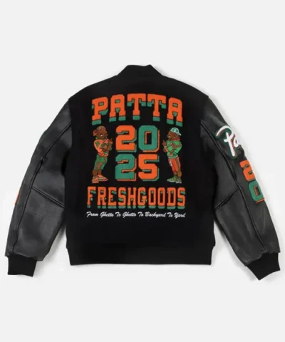 2026 From Ghetto To Backyard Patta x Joe Freshgoods Unisex Black Wool Varsity Jacket