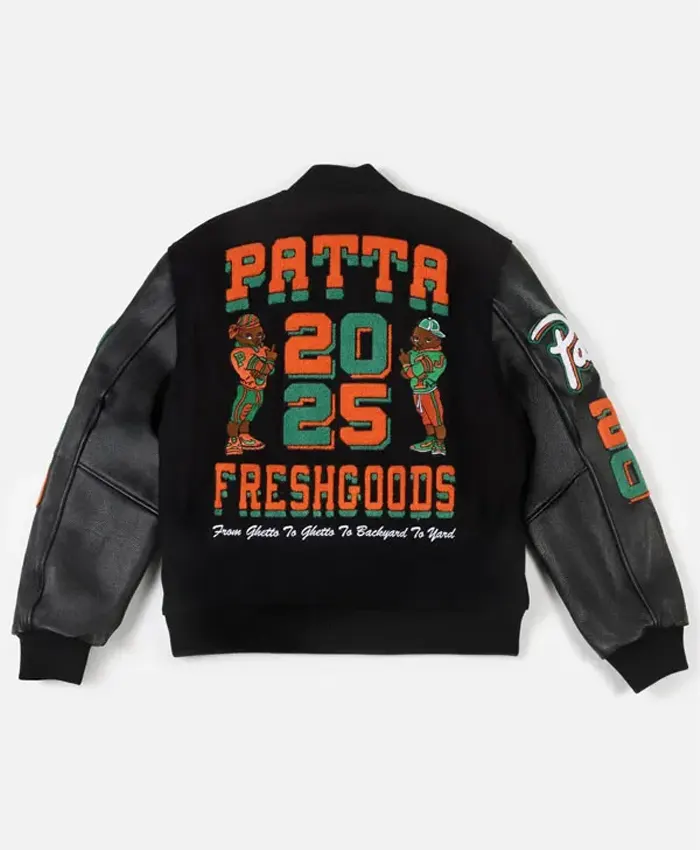 2026 From Ghetto To Backyard Patta x Joe Freshgoods Unisex Black Wool Varsity Jacket