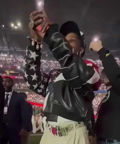 ASAP Rocky Super Bowl LVII Rihanna Handprint Leather Jacket