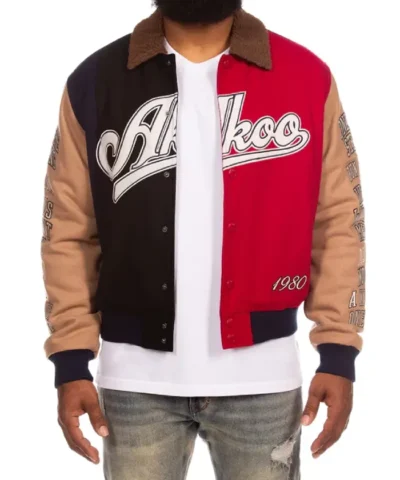Akoo Prey Wool Color Block Bomber Varsity Jacket