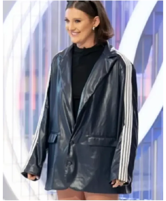 American Idol S24 Mary Jo Young Striped Sleeve Leather Blazer