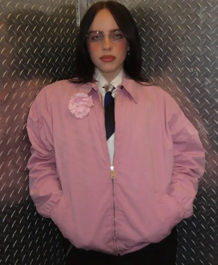 Billie Eilish Stuns Pink Bomber Jacket