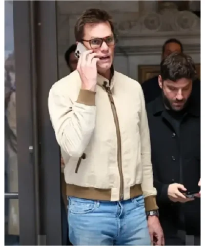 Brady Super Bowl 2026 Beige Bomber Jacket