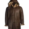 Brent Hook Closure Chocolate Brown Hooded Leather Coat