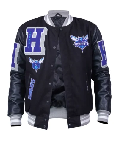 Buy Now Charlotte Hornets Black Wool Bomber Varsity Jacket