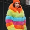 Carrie Preston Elsbeth S03 Multicolor Hooded Fur Coat