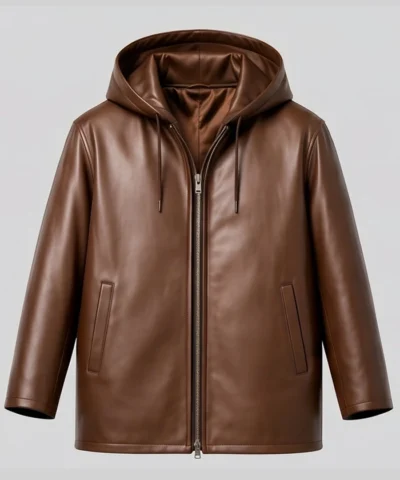 Casual Brown Detachable Hooded Leather Jacket
