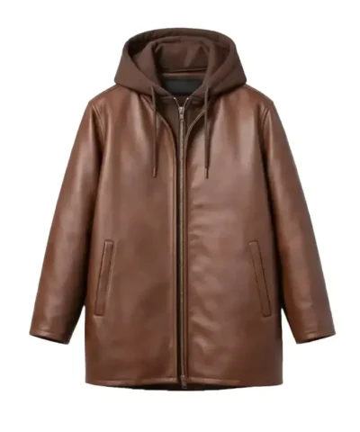 Casual Brown Leather Detachable Hooded Jacket