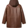 Casual Detachable Hooded Brown Leather Full-Zip Jacket