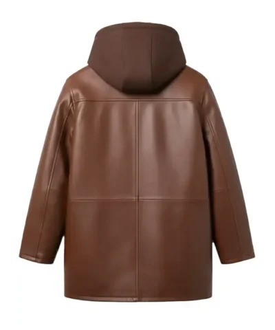 Casual Detachable Hooded Brown Leather Full-Zip Jacket