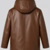 Casual Detachable Hooded Brown Leather Jacket