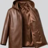 Casual Detachable Hooded Leather Brown Jacket