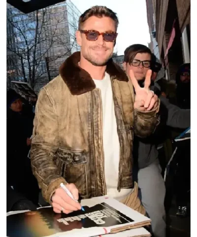 Chris Hemsworth NYC Leather Aviator Jacket