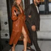Ciara Brown Leather Trench Coat
