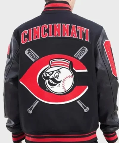 Cincinnati Reds Black Full-Snap Wool Varsity Jacket