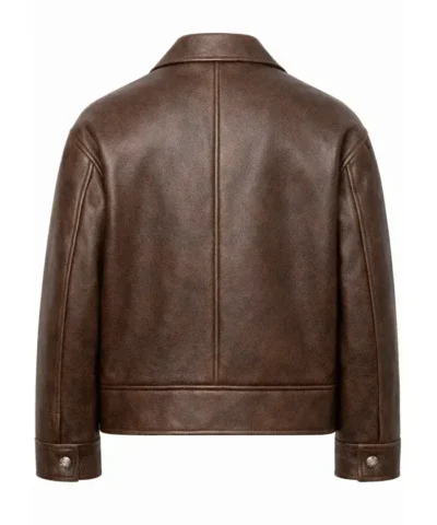 Classic Brown Textured Two Side Pockets Biker Jacket