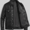Classic black leather jacket for men, tailored for a stylish slim silhouette
