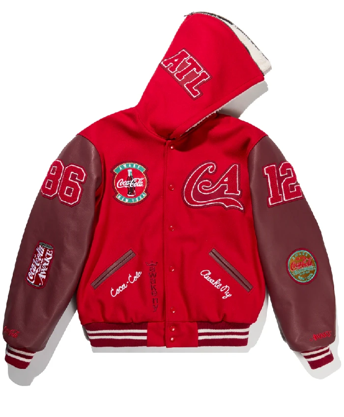 Coca-Cola Red and Maroon Full-Snap Fleece Varsity Jacket