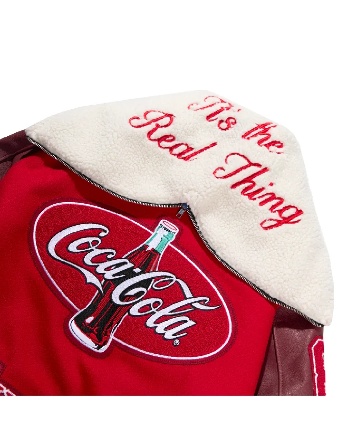 Cola Red and Maroon Full-Snap Fleece Varsity Jacket
