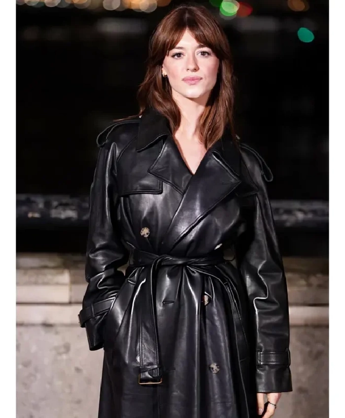 Daisy Edgar-Jones Fashion Week Black Leather Coat
