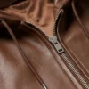 Detachable Hooded Leather Brown Jacket