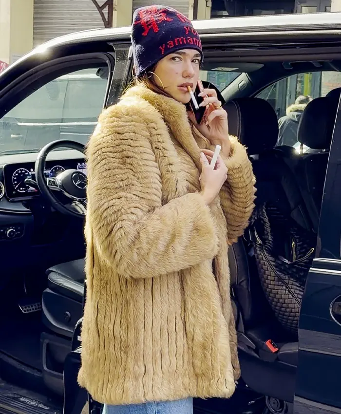 Dua Lipa Paris Street Style lavish Valentino Fur Coat