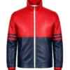 Dual-Tone Red and Navy Blue Leather Jacket