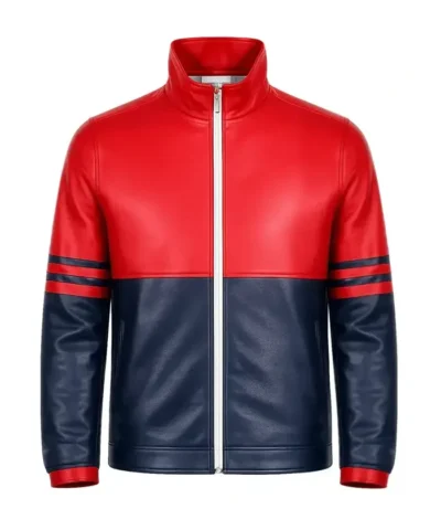 Dual-Tone Red and Navy Blue Leather Jacket