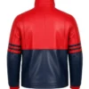 Dual-Tone Red and Navy Blue Leather Moto Jacket Unisex