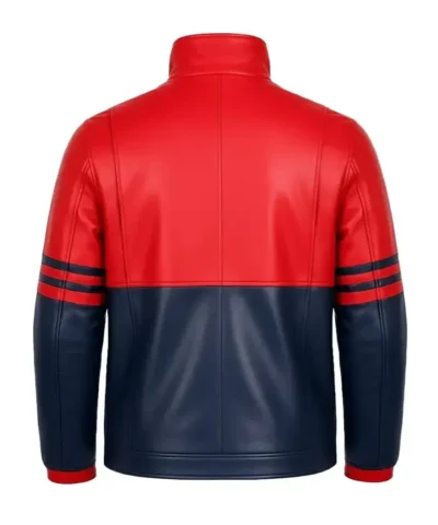 Dual-Tone Red and Navy Blue Leather Moto Jacket Unisex