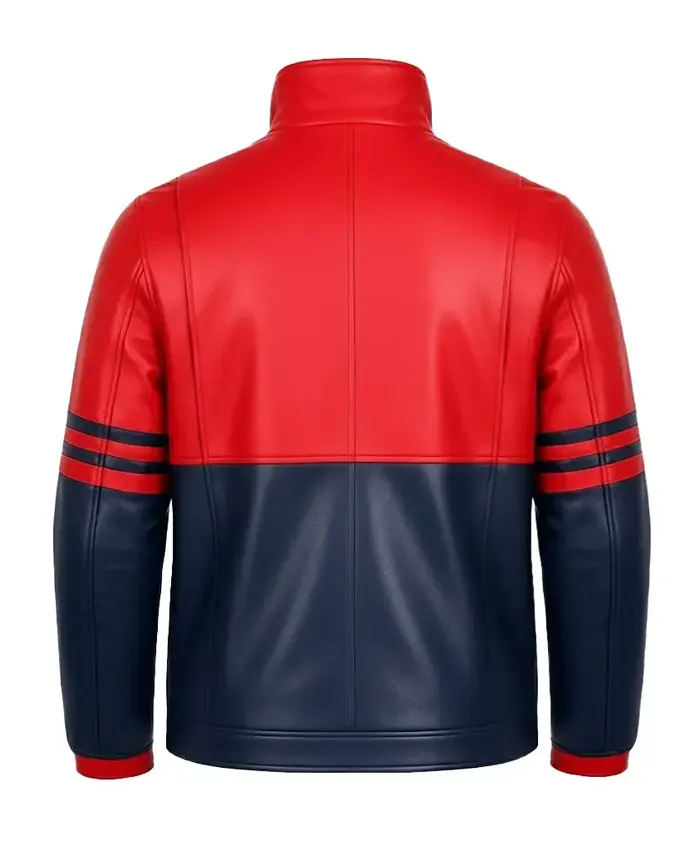 Dual-Tone Red and Navy Blue Leather Moto Jacket Unisex