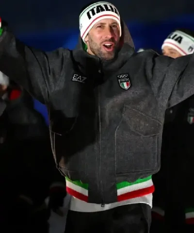EA7 Emporio Armani Team Italy Milano Cortina 2026 Winter Olympics Opening Ceremony Grey Bomber Jacket
