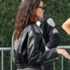 Eiza Gonzalez Fanatics Super Bowl Black Leather Jacket