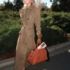 Elsa Hosk Suede Brown Trench Coat