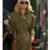Elsa Hosk Suede Brown Trench Coat - Shoulder Belt