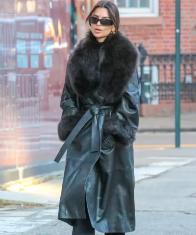 NYC Emily Ratajkowski 2026 Leather Trench Coat