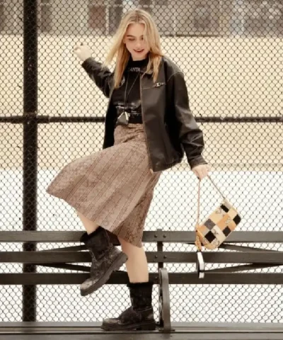 Emma Brooks Black Leather Bomber Jacket